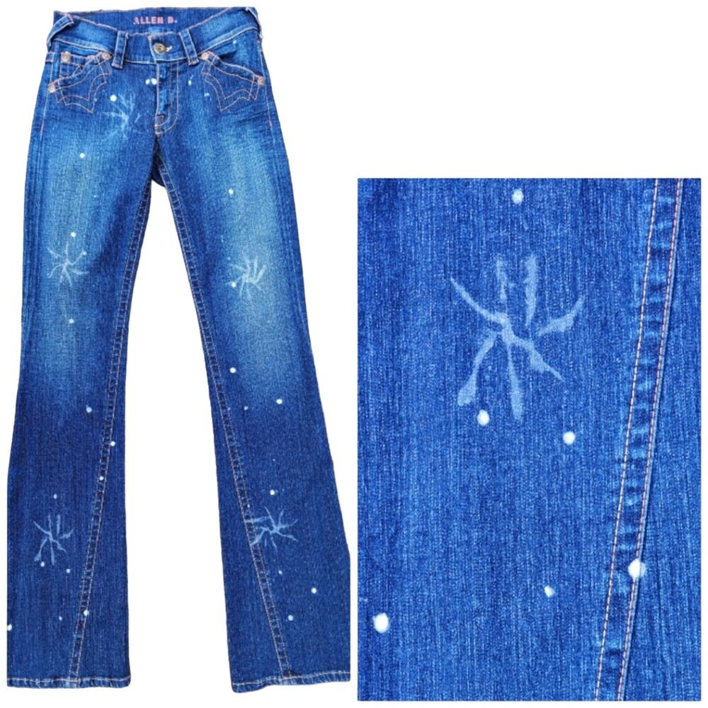 VTG NEW Allen B. Flared Leg Denim Jeans 27 Wide Waistband Asymmetrical Pockets